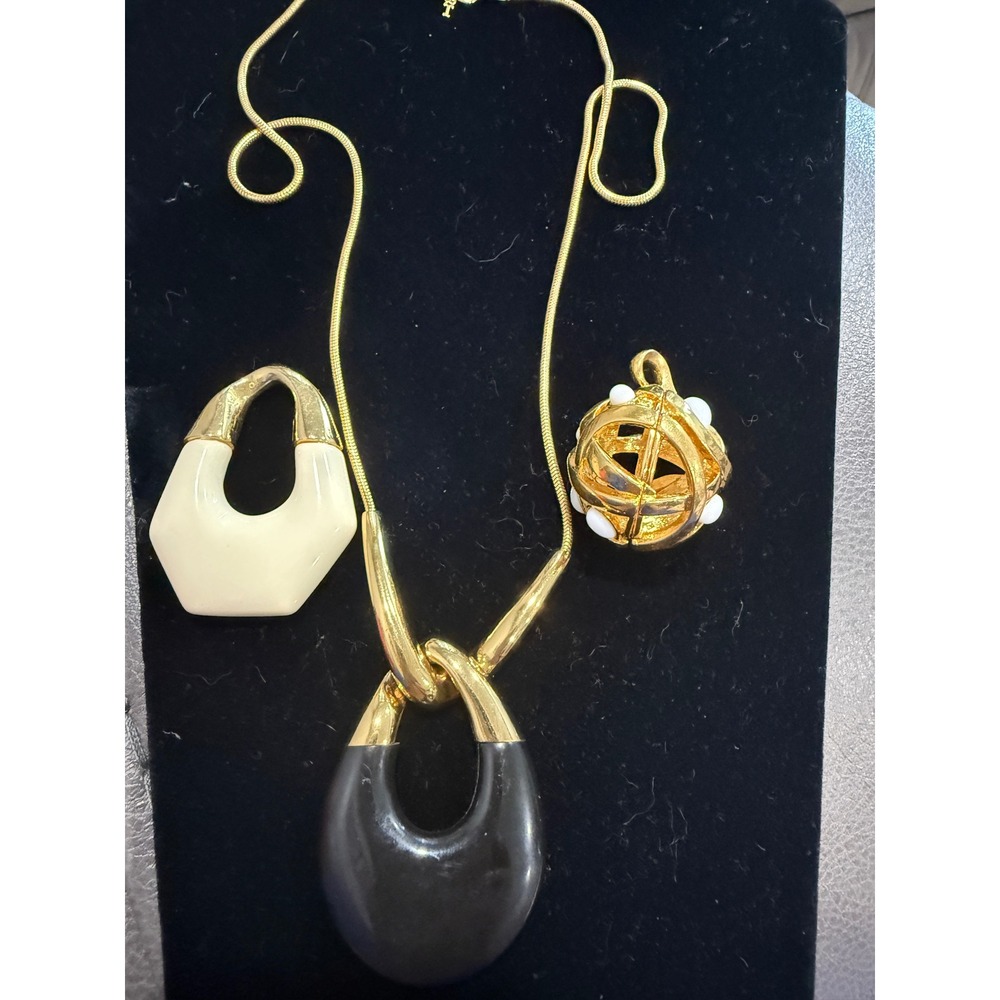 Vintage Crown Trifari Gold Snake Chain Interchangeable Pendant Necklace Set 3pc